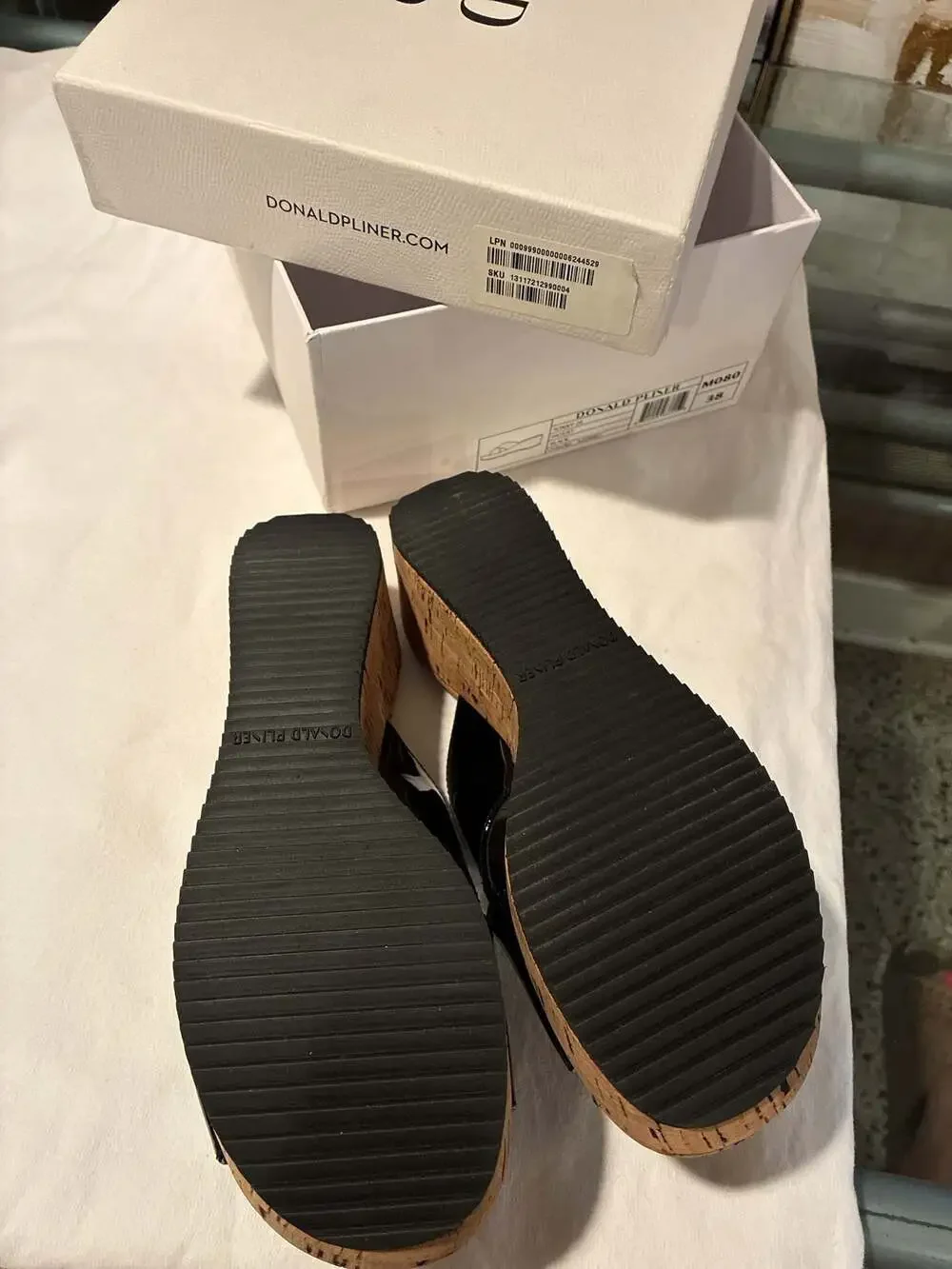Donald Pliner 'Sonny-26' Black Patent Leather Cork Wedge Sandals